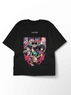 Naruto Luffy Saitama Oversized Anime Black T-shirt