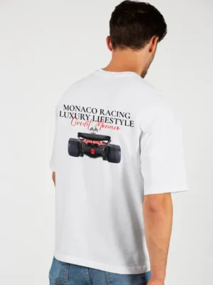 Men’s Fashion Casual Loose Short Sleeve T-Shirt with an F1 race car