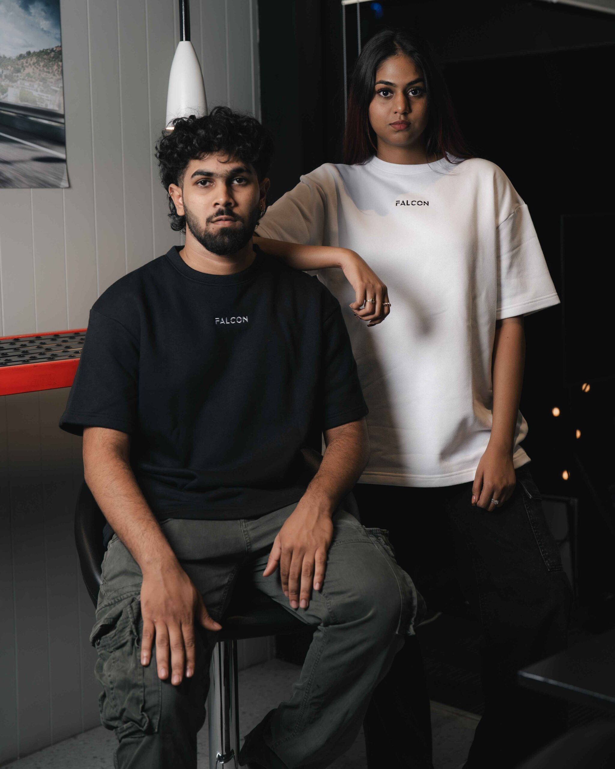 Black oversized heavy cotton t-shirt 240 GSM with embroidered logo, front view flat lay