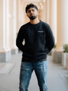 Falcon Black Edition unisex sweatshirt with embroidered logo — clearance sale Rs. 1200, Sri Lanka