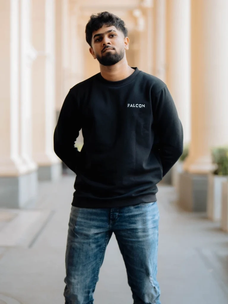 Falcon Black Edition unisex sweatshirt with embroidered logo — clearance sale Rs. 1200, Sri Lanka
