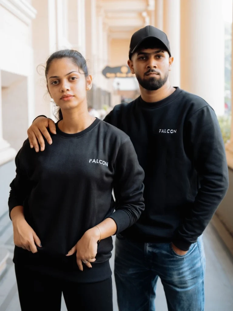 Falcon Black Edition unisex sweatshirt with embroidered logo — clearance sale Rs. 1200, Sri Lanka